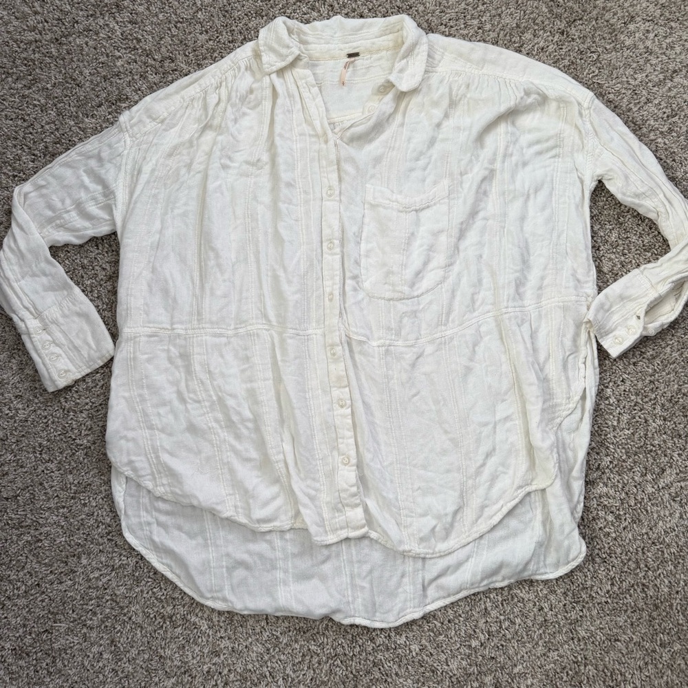 Free People Oversized Button Down Blouse in White Size S